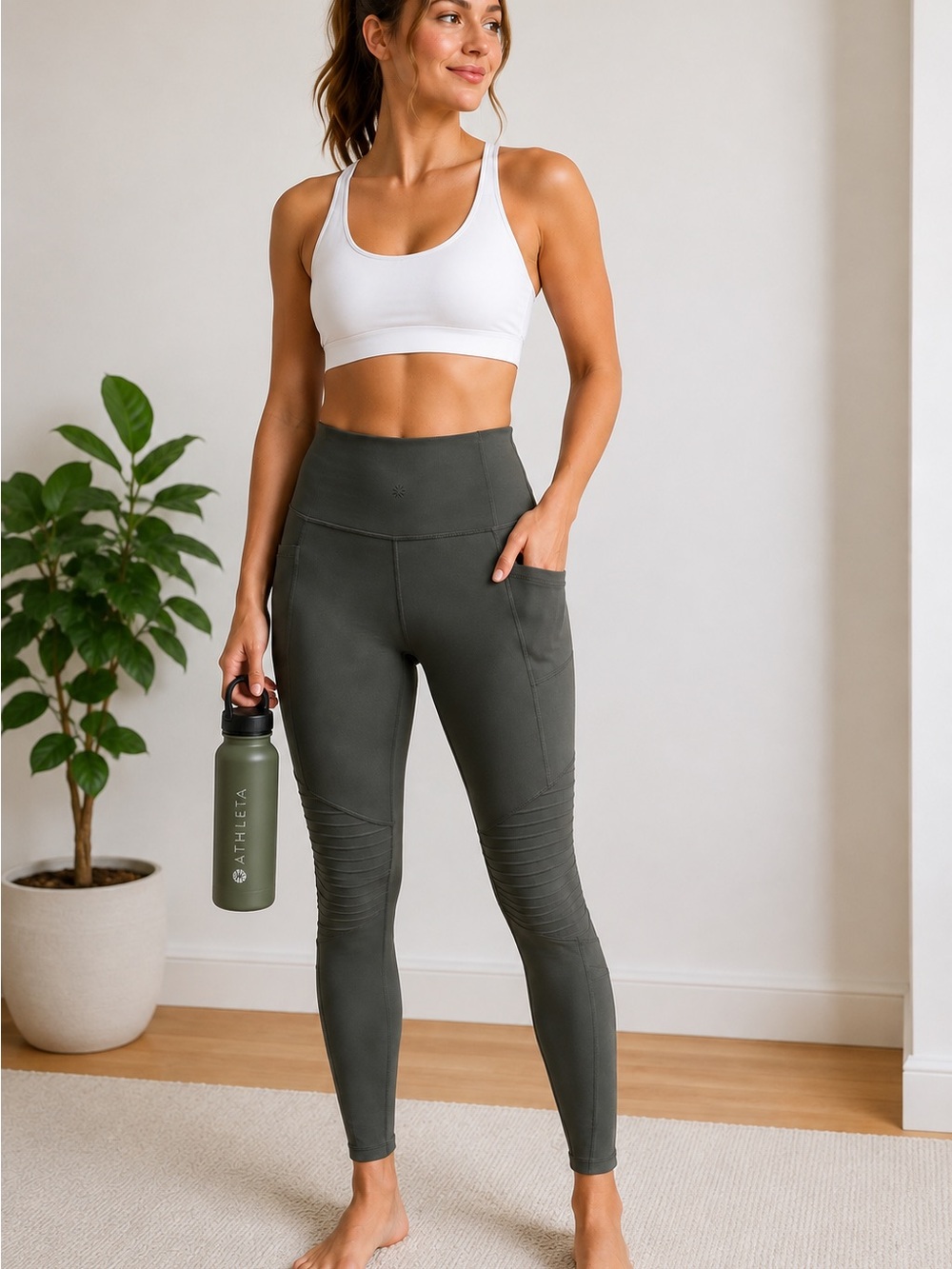 Athleta Inclination Moto Tight Leggings – Olive Green – Size Small